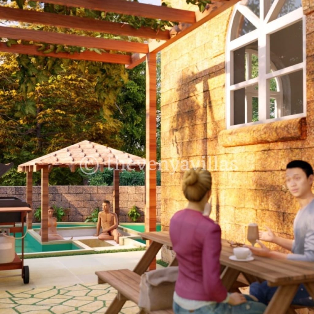 barbeque area beside pool pit sitting Barbeque area beside luxury villa, with pool pit sitting