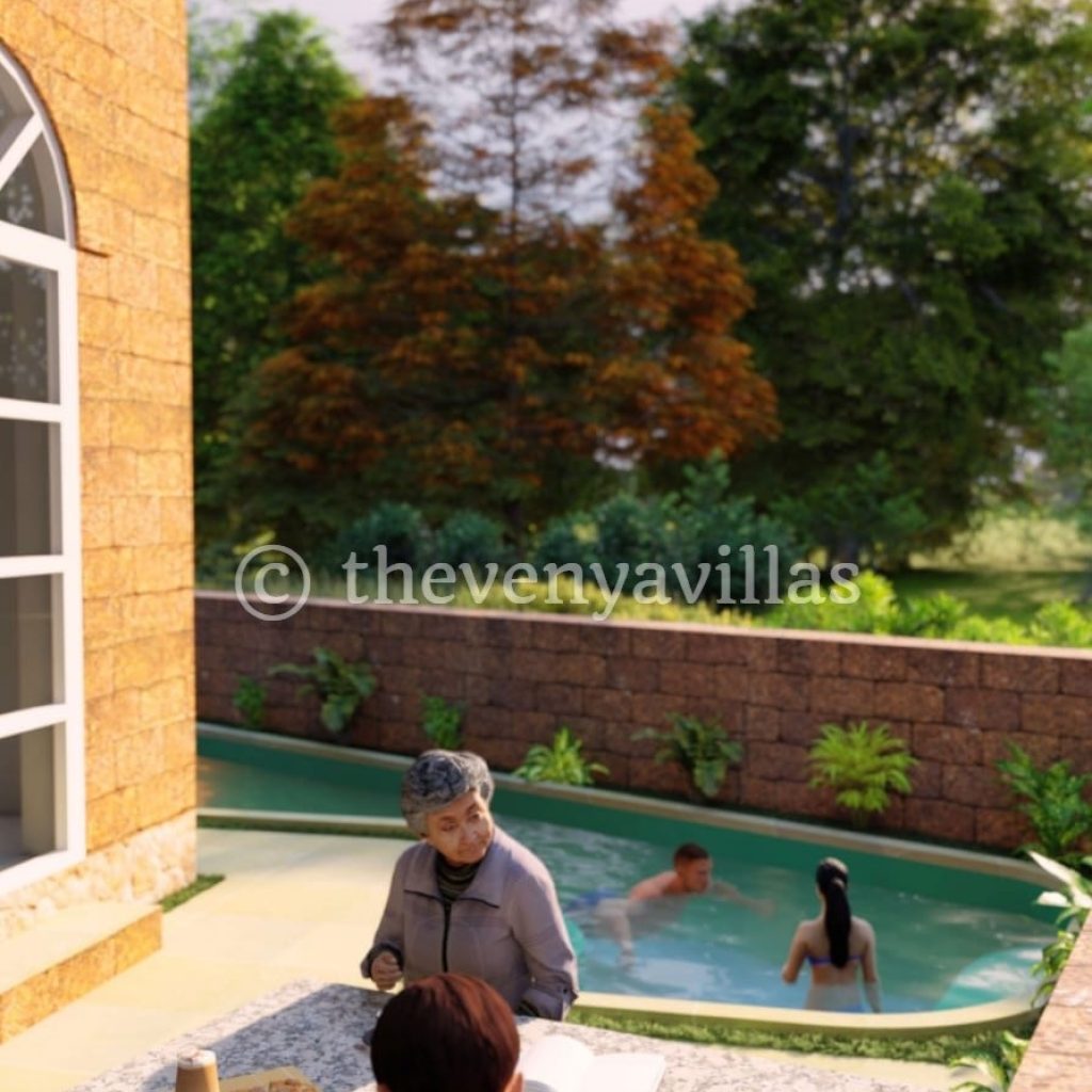 sitting area besides pool Sitting area in a luxury villa beside a pool